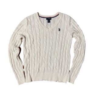 U.S. Polo Assn. Men's Cream Cable Knit Cotton Sweater Pullover Size M